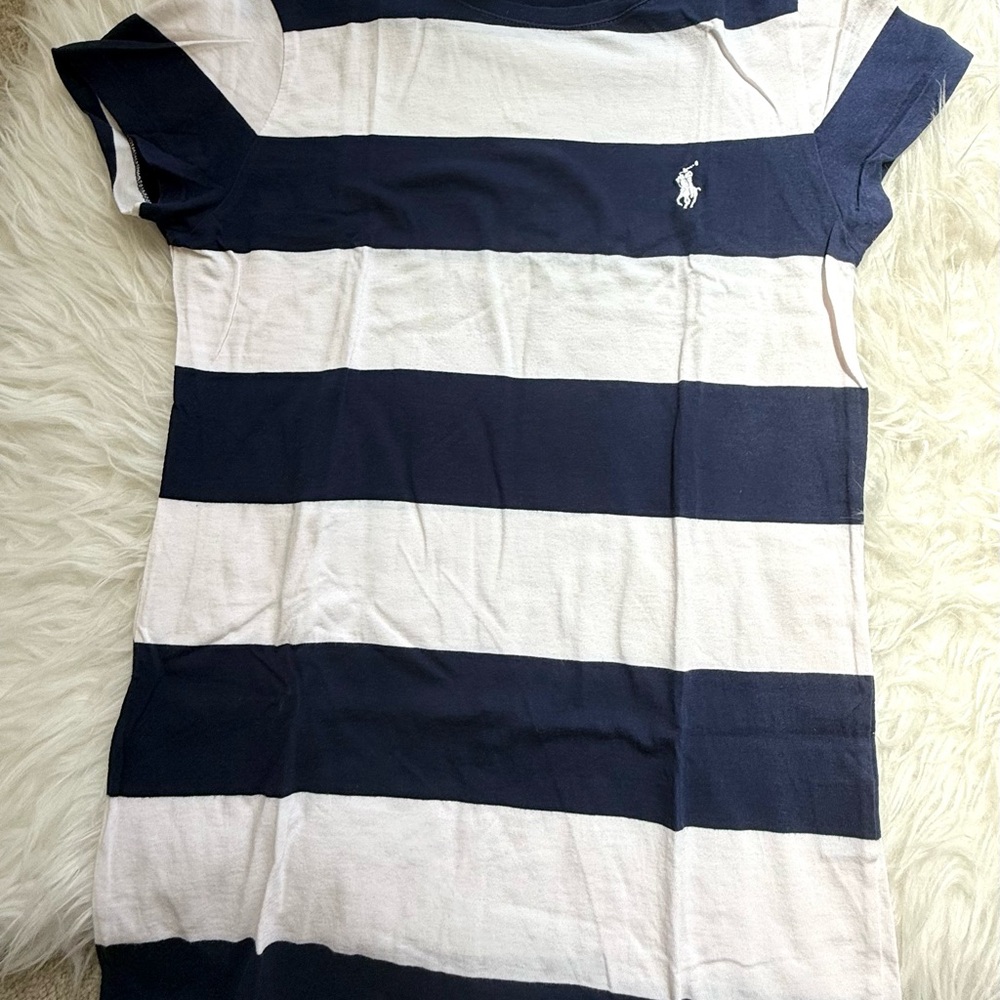 Y2K Ralph Lauren Sports Navy and White Striped Tee Women Size M